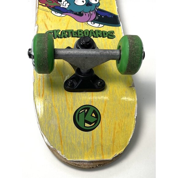 KRYPTONICS 22"x5.75" Locker Board SKATEBOARD Yellow Blue Skull 50mm Wheels - Picture 6 of 10
